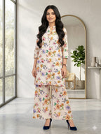 Unstitched Printed Suit-  Multi Rose Peach 2 Piece Suit