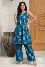 Unstitched Printed Suit- Blue Rose Navy 2 Piece Suit