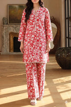 Unstitched Printed Suit-  White Tulip  Red 2 Piece Suit