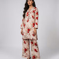 Unstitched Printed Suit- Red Rose Peach 2 Piece Suit
