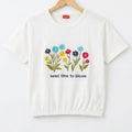 ( Short Length )Need Time Embroidery White T-Shirt Girls  ( R-532 )