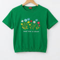 ( Short Length )Need Time Embroidery Green T-Shirt Girls ( R-532 )