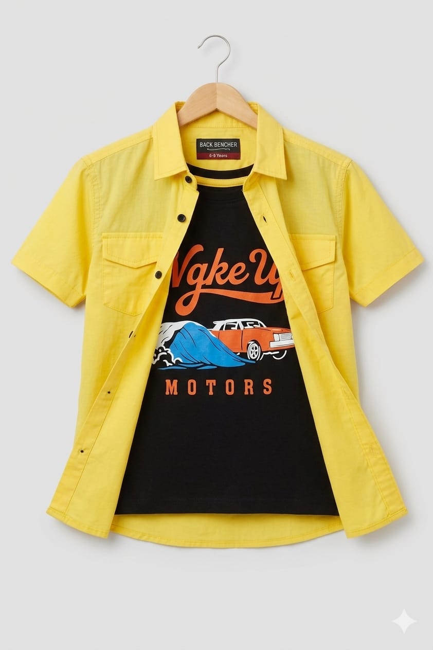 Big Motor Black Inner Yellow Double Casual Shirt Boys(R-439)