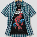 Spiderman Black Inner C-Green Check Double Casual Shirt Boys