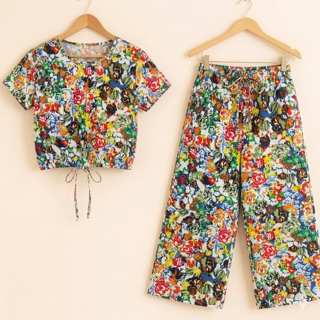 Black Multi Flower Half Sleeve White Skate Fish Girls ( R-298 )