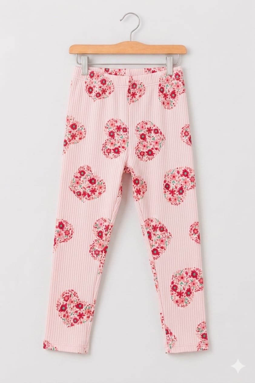 Heart Print Baby Pink Tight Girls (R-317)