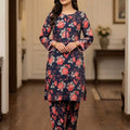 Unstitched Printed Suit- Red Rose Navy 2 Piece Suit