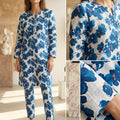 Unstitched Printed Suit-  Blue Flower White 2 Piece Suit