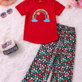 Rainbow Print Red T-Shirt & Flapper Girls(R-128)