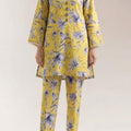 Unstitched Printed Suit- Gray Flower Yellow 2 Piece Suit
