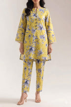 Unstitched Printed Suit- Gray Flower Yellow 2 Piece Suit