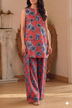 Unstitched Printed Suit- Gray Flower Carrot 2 Piece Suit