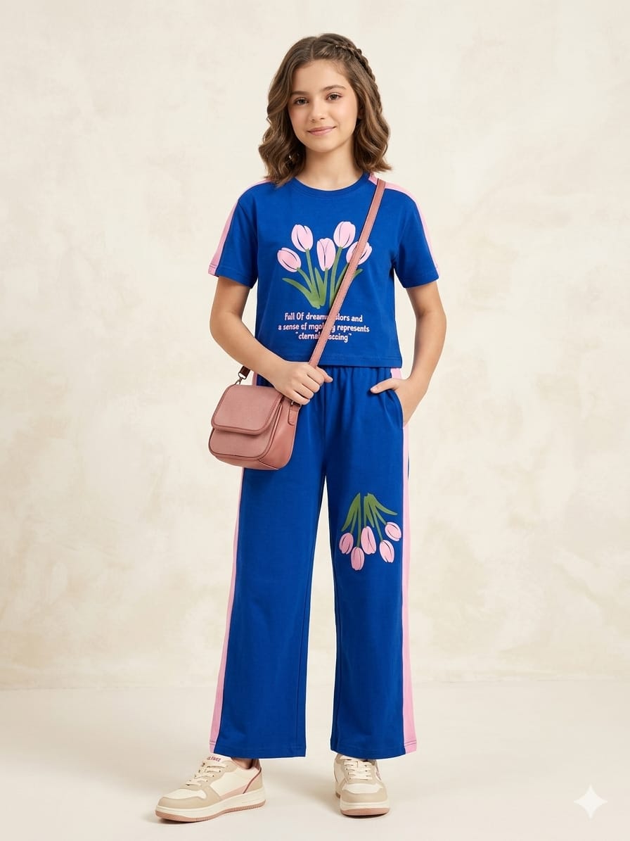 Fallover Love Royal Blue Baggi Trouser Shirt Girls ( N )