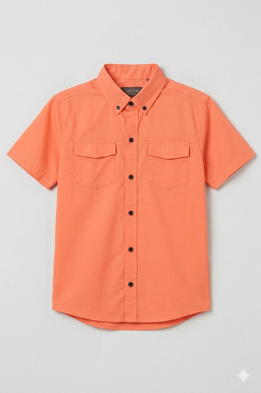 Two Pocket Half Sleeve Peach Casual Shirt Boys