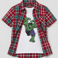 Hulk White Inner Red Check Double Casual Shirt Boys