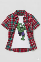 Hulk White Inner Red Check Double Casual Shirt Boys