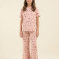 Cute Birdy Bloom Print Peach Trouser Shirt Girls