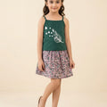 White Heart Print Green Skirt Suit Girls