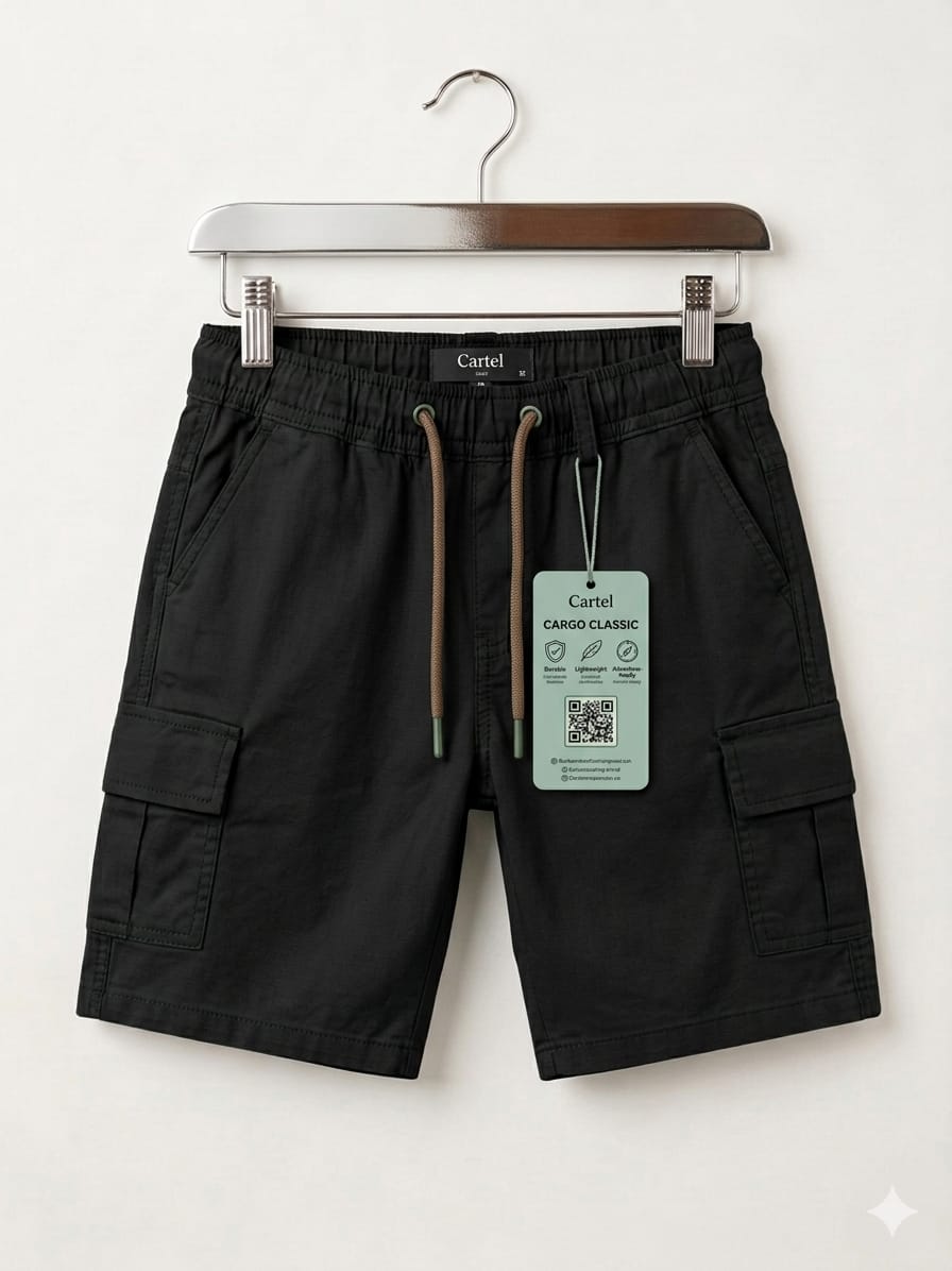 Cargo Black Cotton Shorts Boys