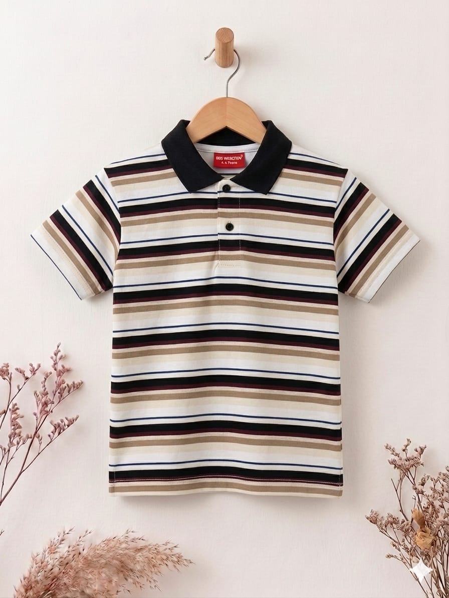 Royal Striper Mix Cream Collar T-Shirt Boys