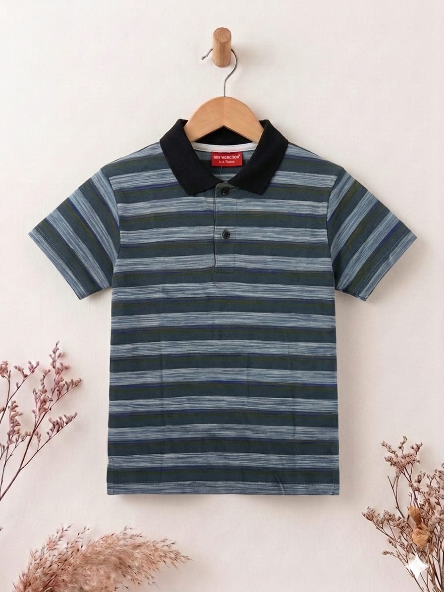 Shadow Waves Navy Collar T-Shirt Boys