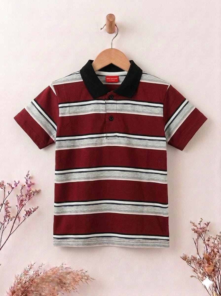 Multi Striper Mahroon Collar T-Shirt Boys