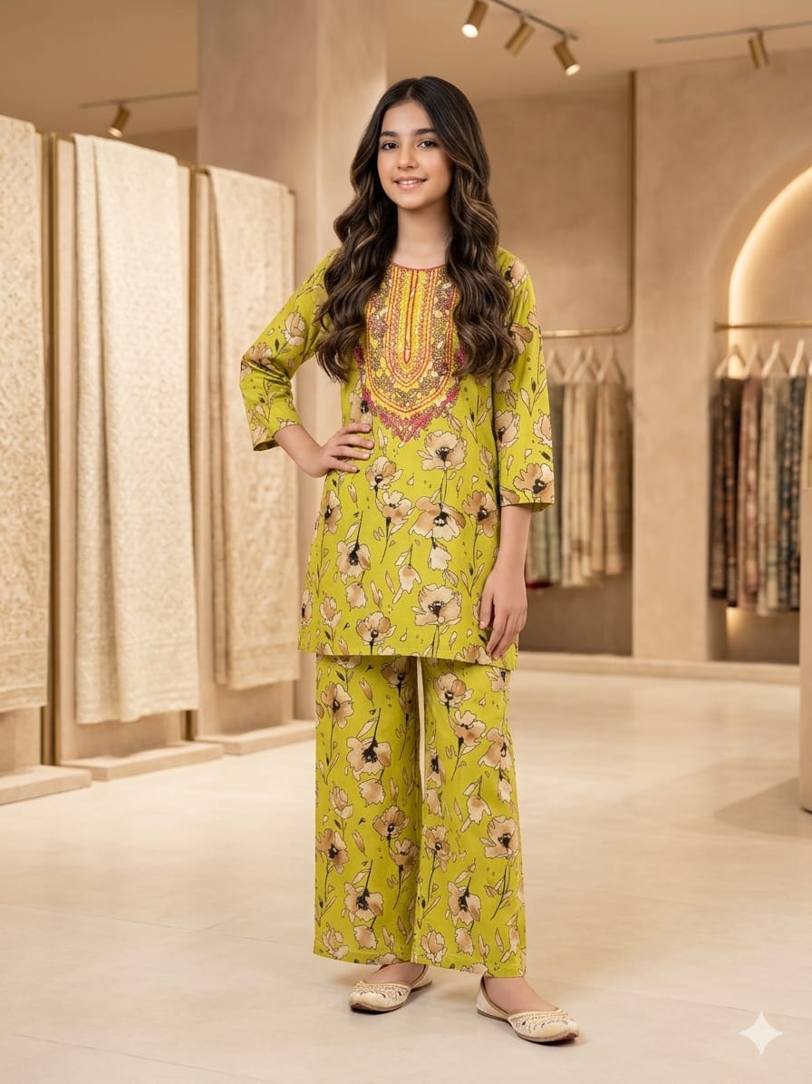 Front Embroidery Mehndi2Pcs Suit Girls