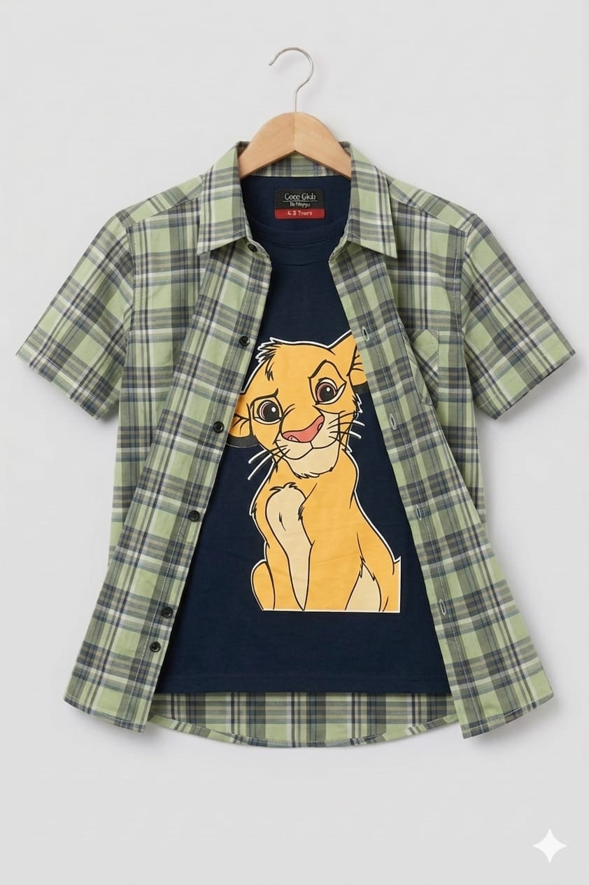 Simba Print Pista Check Double Casual Shirt Boys ( R-460 )