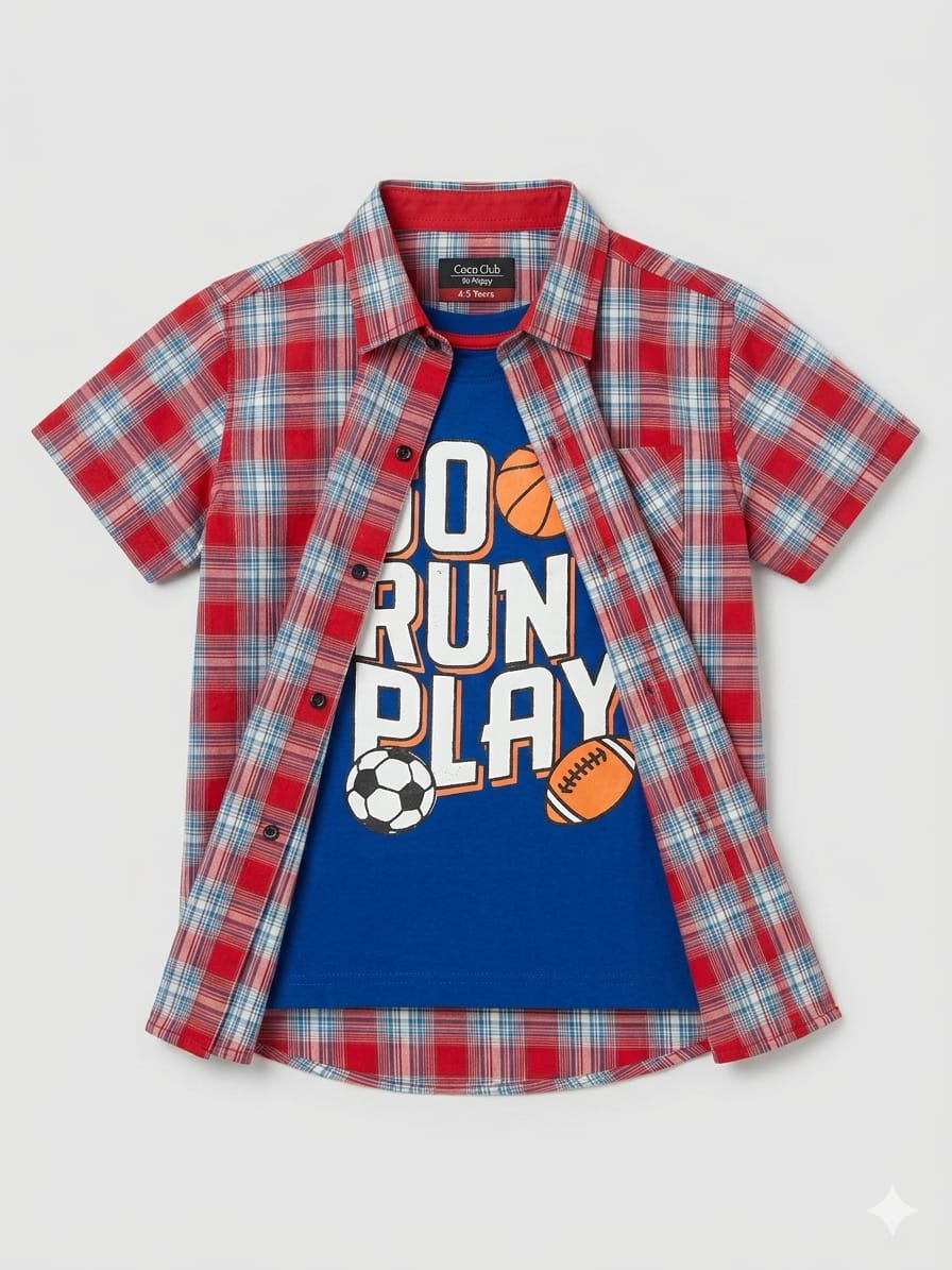 Go Run Play Multi Check Double Casual Shirt Boys ( R-460 )
