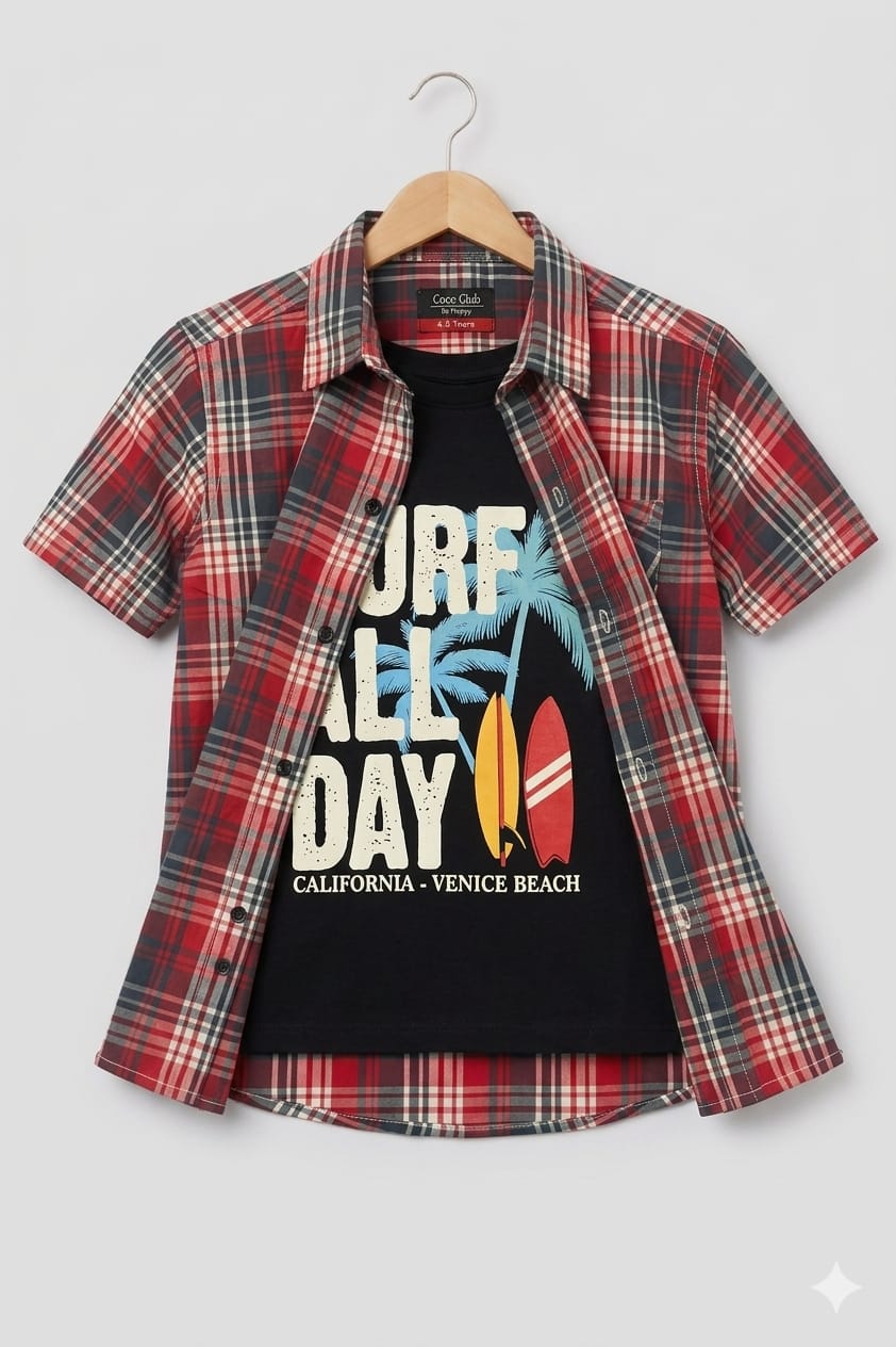Surf All Day Multi Check Double Casual Shirt Boys ( R-93 )