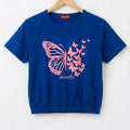 ( Short Length )Many Butterfly Royal Blue T-Shirt Girls  ( R-83 )