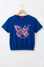 ( Short Length )Many Butterfly Royal Blue T-Shirt Girls  ( R-83 )