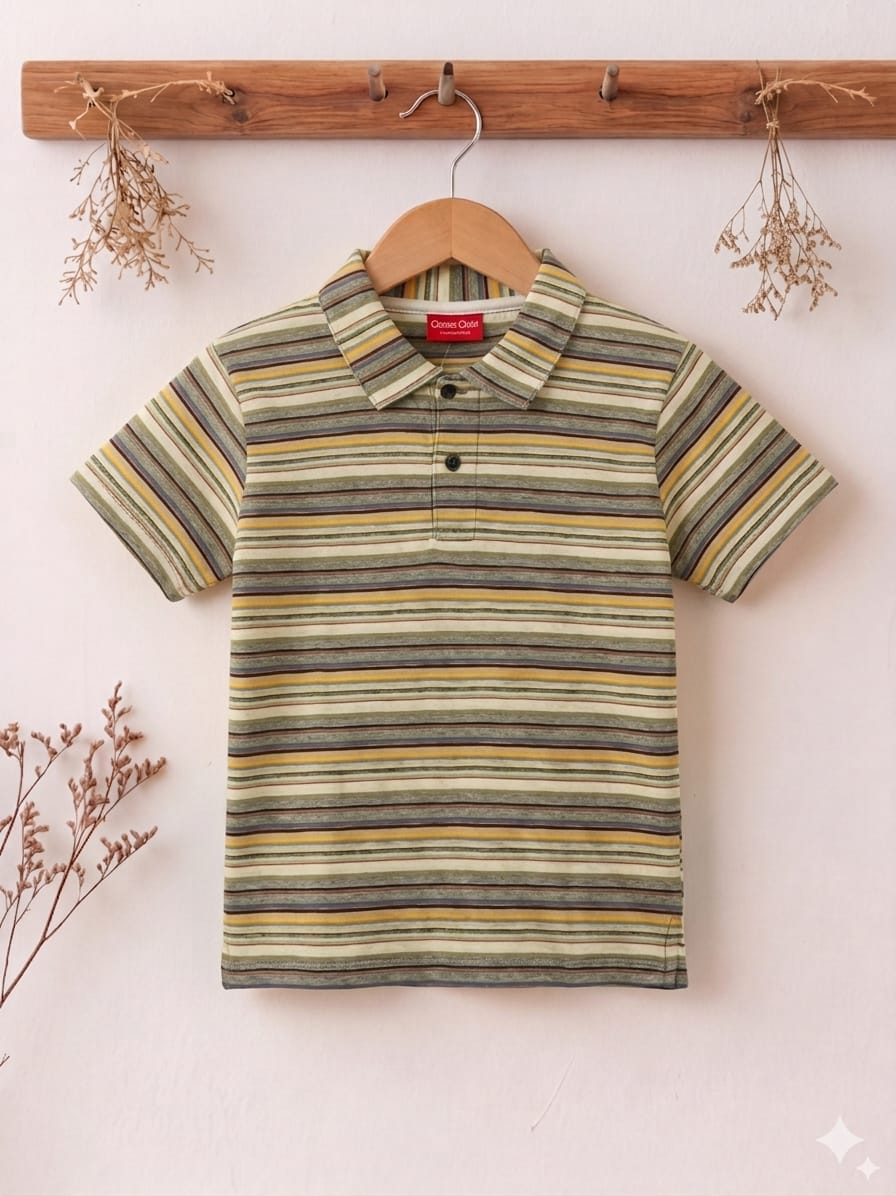 Multi Line Striper Cream Collar T-Shirt Boys