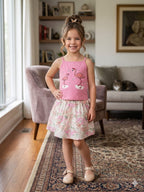 Flamingo Baby Pink Skirt Suit Girls