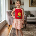 Sun Flower Print Red Skirt Suit Girls  ( R-379 )
