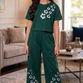 White Flower Dark Green Baggi Trouser Shirt Girls ( R-3 )