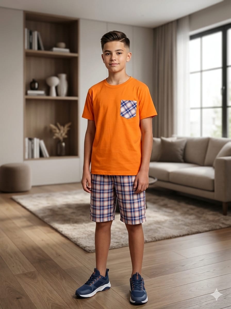 Front Pocket Orange Cotton Nicker Suit Boys ( R-259 )