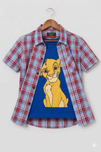 Simba Print Royal Blue Sky Red Check Double Casual Shirt Boys