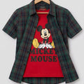 Mickey Mouse Red Inner Green Check Double Casual Shirt Boys ( R-387 )