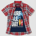 Surf All Day Navy Inner Carrot Check Double Casual Shirt Boys ( R-387 )