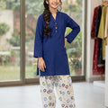 Simple Royal Blue with Farshi Shalwar 2Pcs Suit Girls ( R-284 )