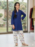 Simple Royal Blue with Farshi Shalwar 2Pcs Suit Girls ( R-284 )