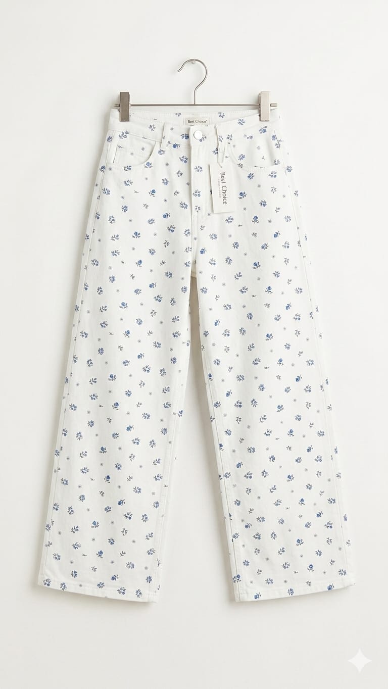 Blue Flower All Over Print Cotton Pant Girls