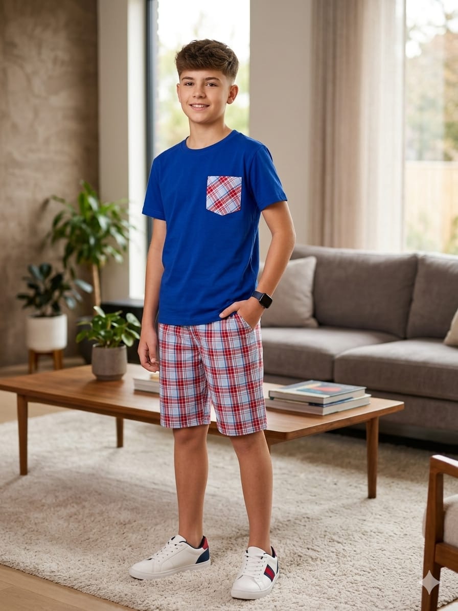 Front Pocket Simple Royal Blue Nicker Suit- Boys