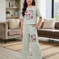Nine Heart Print Pista  Baggi Trouser Shirt Girls ( R-209 )