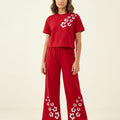 Right Side Flowers Red Baggi Trouser Shirt Girls