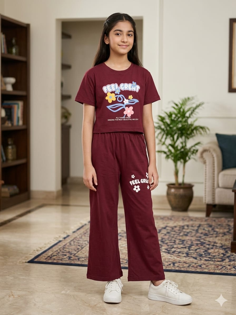 Feel Great Mahroon Baggy Trouser Shirt Girls ( R-464 )