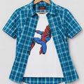 Spiderman Print White Inner Blue Double Casual Shirt Boys (R-293N)