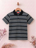 Black White Striper Black Collar T-Shirt Boys