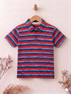 Red Line Print Gray Collar T-Shirt Boys